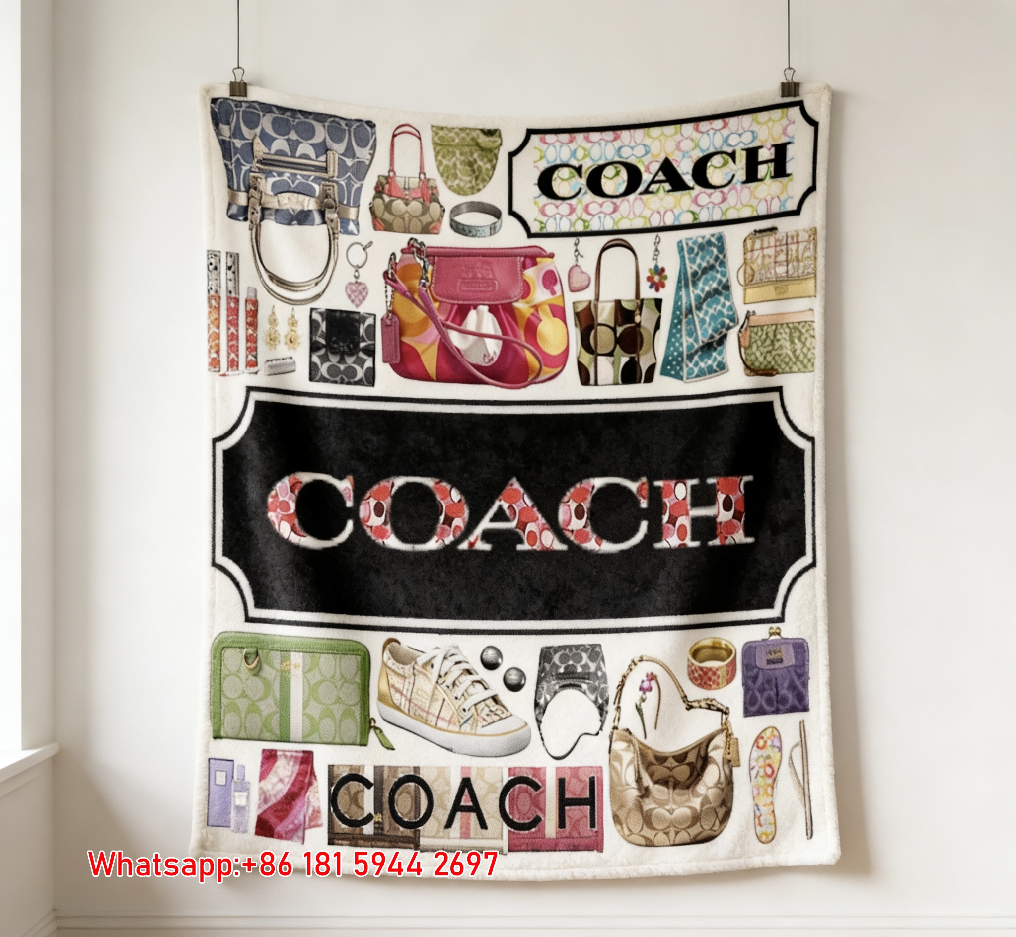 Coach Vintage Bag Collage Monogram Flannel Throw Blanket C039